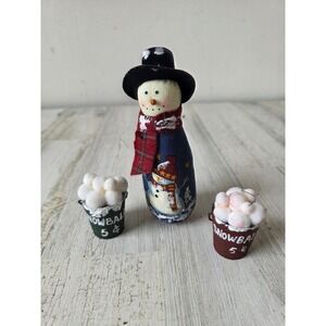 Vintage country‎ folk art snowman figurine snowballs statue Xmas decor unique